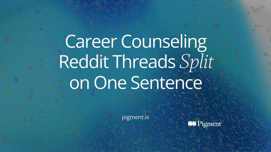 Abstract geometric cover for a guide to what career counseling Reddit threads say, showing one tight closed cluster of coral shapes and one loose open cluster of lavender shapes on warm cream.
