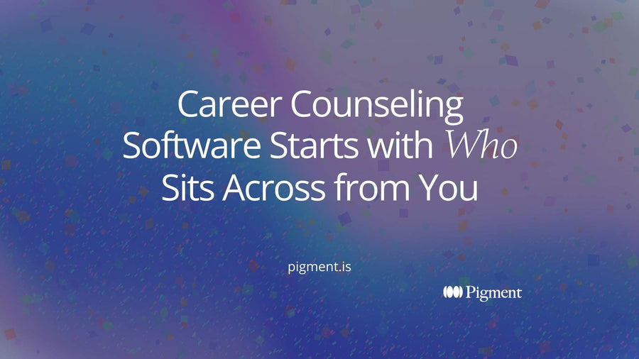 Abstract cover for a guide to career counseling software: three separate groups of pastel shapes, one violet circle set slightly apart, across a warm cream field.