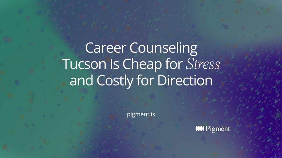 Abstract composition of one path splitting into two, a short soft path and a longer structured one, standing for the stress and direction sides of career counseling in Tucson