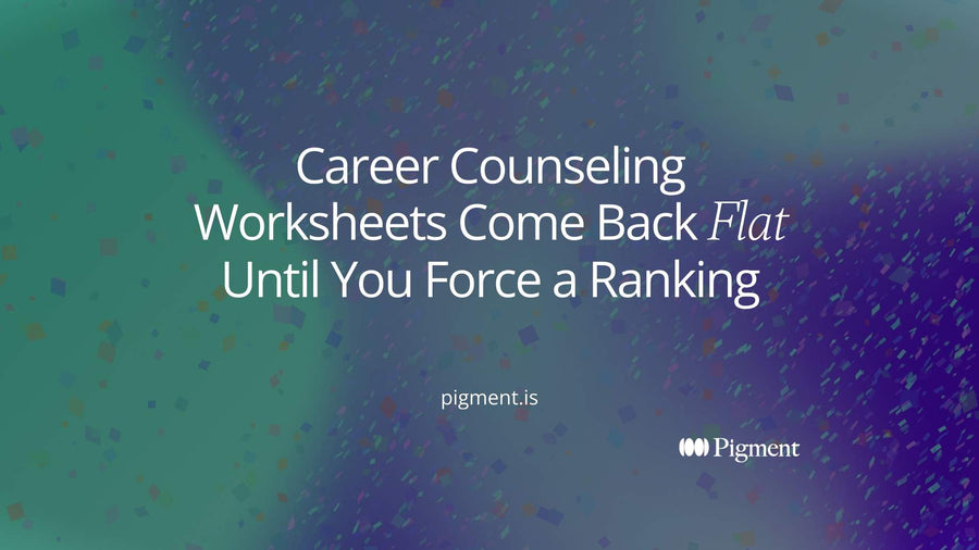 Abstract flat-vector hero: a row of equal pastel bars on the left becomes an ordered staircase of bars on the right, standing for career counseling worksheets turned from flat ratings into a ranking