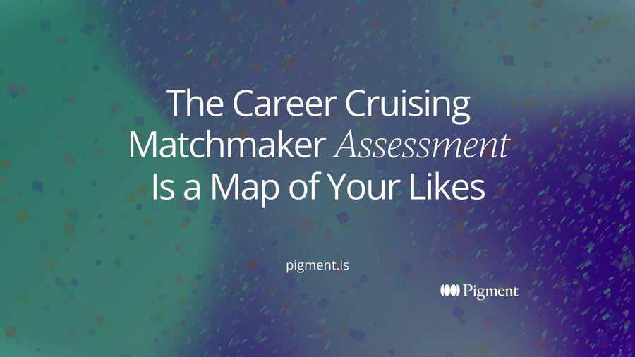Abstract cover for a guide to the Career Cruising Matchmaker assessment: scattered small shapes on warm cream, some gathered into one ranked column.