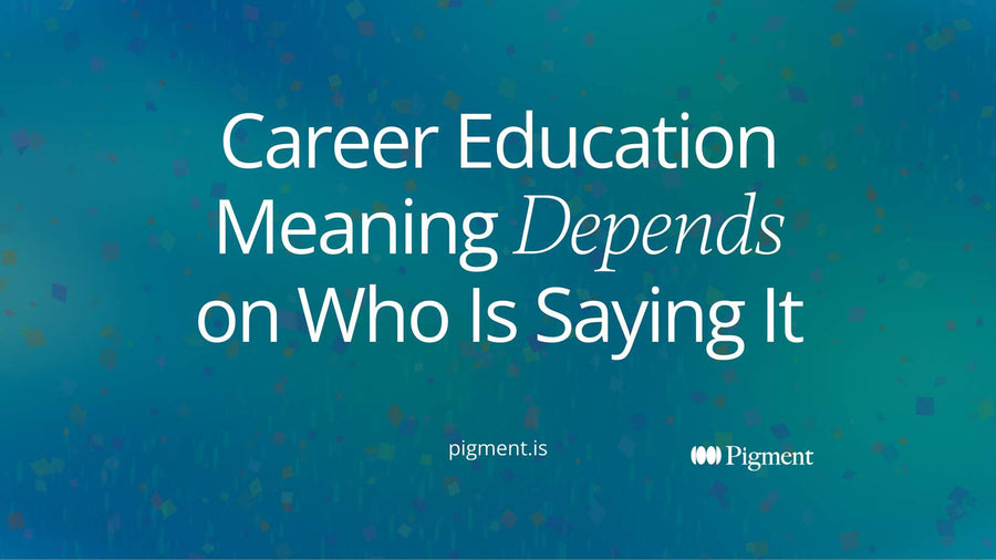 Abstract cover for an article on career education meaning: a wide soft ring enclosing a smaller solid circle, showing a broad sense of the term that contains a narrow one