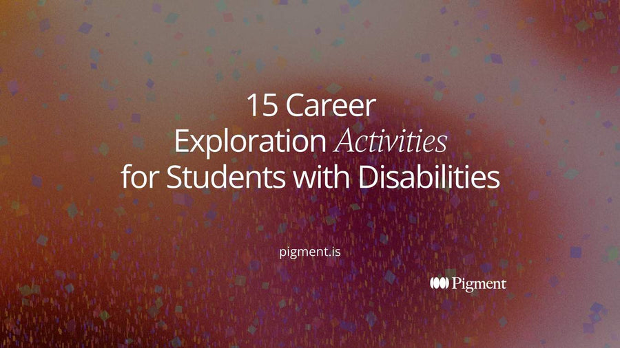 Abstract cover for career exploration activities for students with disabilities: five small rounded shapes in a loose row, each a different pastel, rising in height from left to right