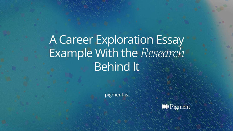 Abstract cover for a career exploration essay example guide: stacked rounded rectangles like essay paragraphs in peach, lavender and mint on cream.
