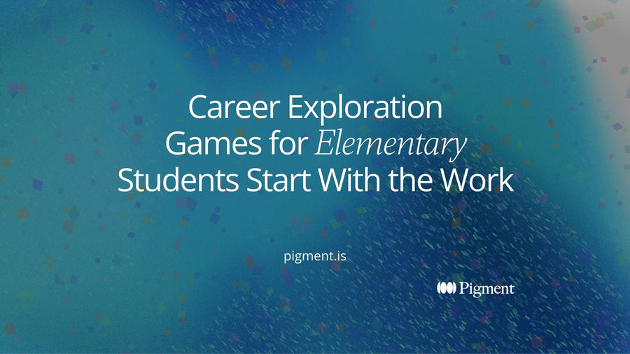 Abstract composition in peach, lavender and mint on warm cream: a few bold shapes on the left open into many smaller shapes on the right, a picture of career exploration games for elementary students widening a short list of jobs