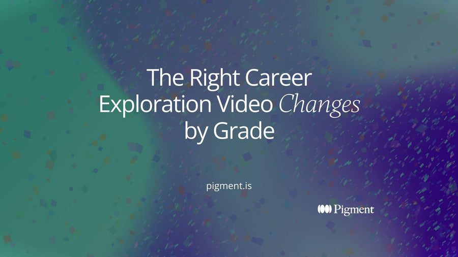Abstract cover for a guide to choosing a career exploration video by grade, three rising bands of soft color stepping up from left to right