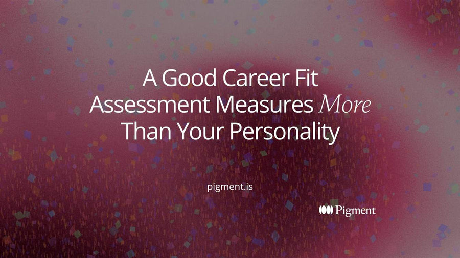 Abstract cover for a career fit assessment guide: five pale columns for five kinds of fit, two rising taller in violet