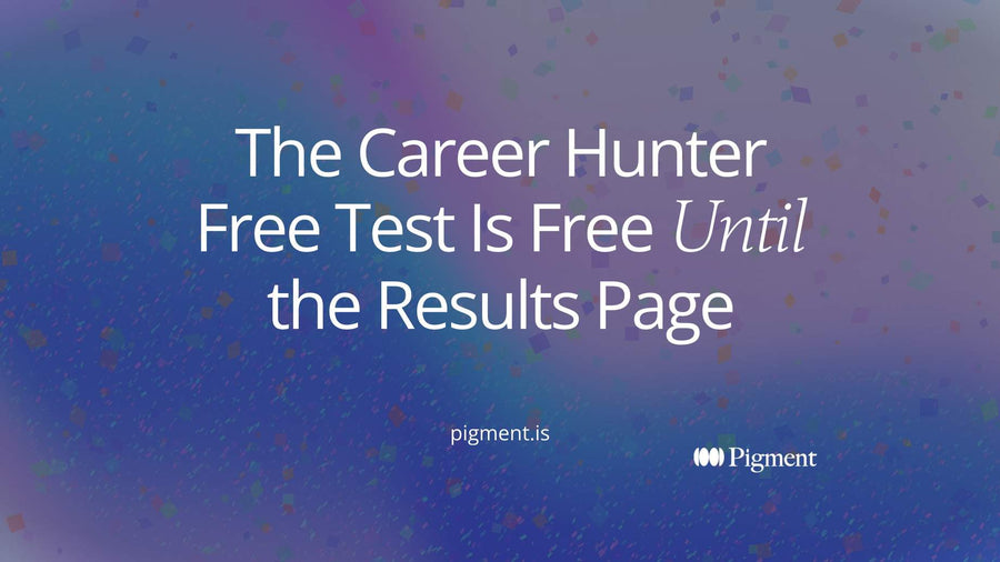Abstract cover for a guide to the Career Hunter free test: six tinted squares for six tests, one open in front and five behind a thin line for the paid results