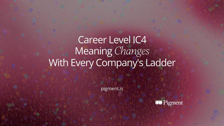 Abstract cover for career level IC4 meaning: several ladders of different heights side by side, the fourth rung on each marked at a different height, in peach, lavender and mint on cream
