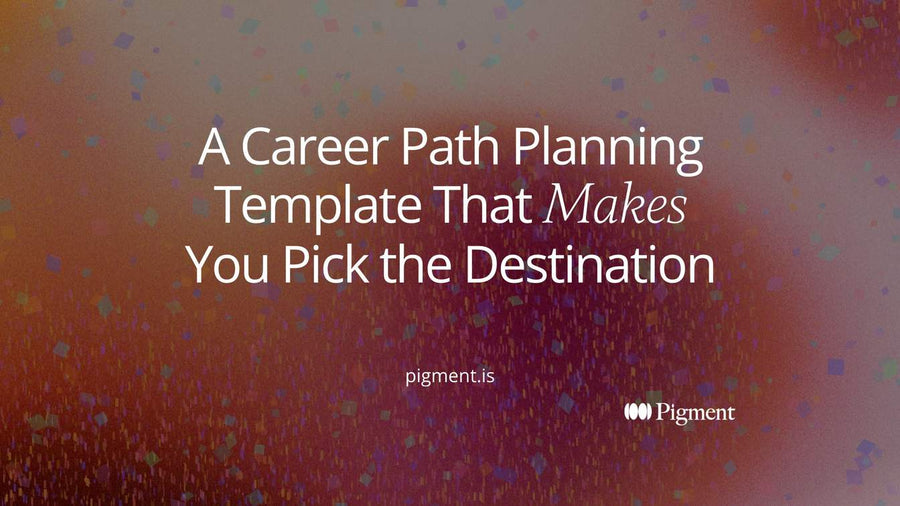 Abstract composition on cream: a line of small tinted stepping stones curving across the canvas toward one larger violet circle, standing for a career path planning template that ends at a chosen role.