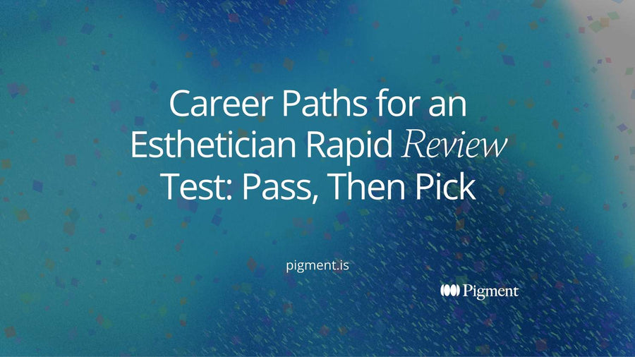 Cover image for Career Paths for an Esthetician Rapid Review Test: Pass, Then Pick, abstract dots branching from one point into several colored paths on cream.