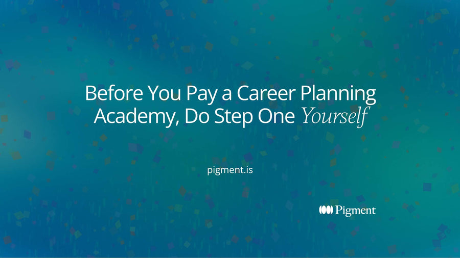 Abstract cover for a career planning academy guide: three soft geometric paths in peach, lavender and mint converging on one small starting circle.