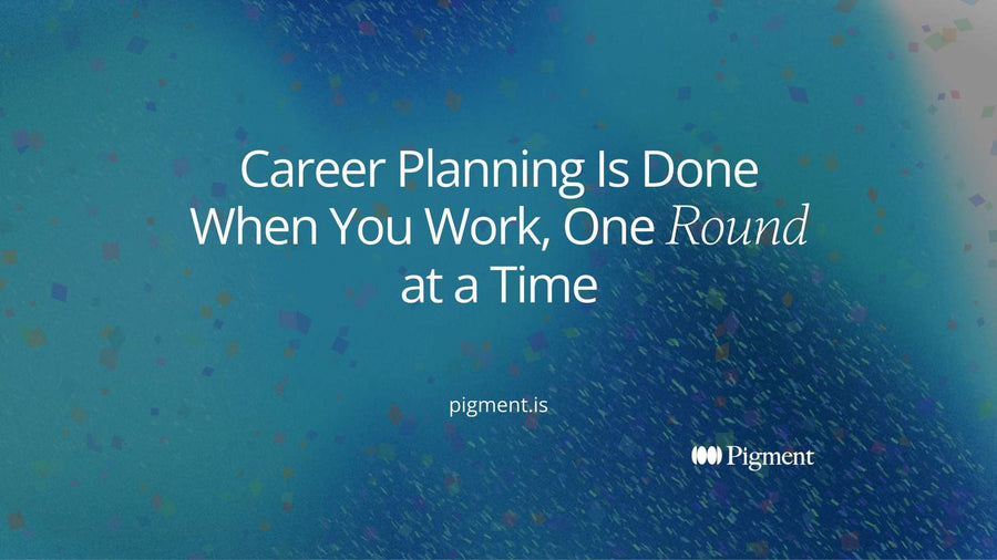 Abstract cover for career planning is done when: a row of loops of growing size along a line, each loop one round of planning across a working life, in peach, lavender and mint on cream