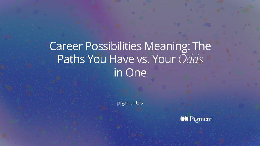Abstract composition of several thin paths fanning out from one dot, one path drawn bolder, for an article on the career possibilities meaning.