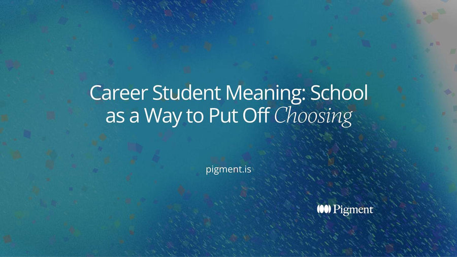 Abstract hero for career student meaning: a long row of doorways in lavender, peach and mint, one path leading out toward a single open field.