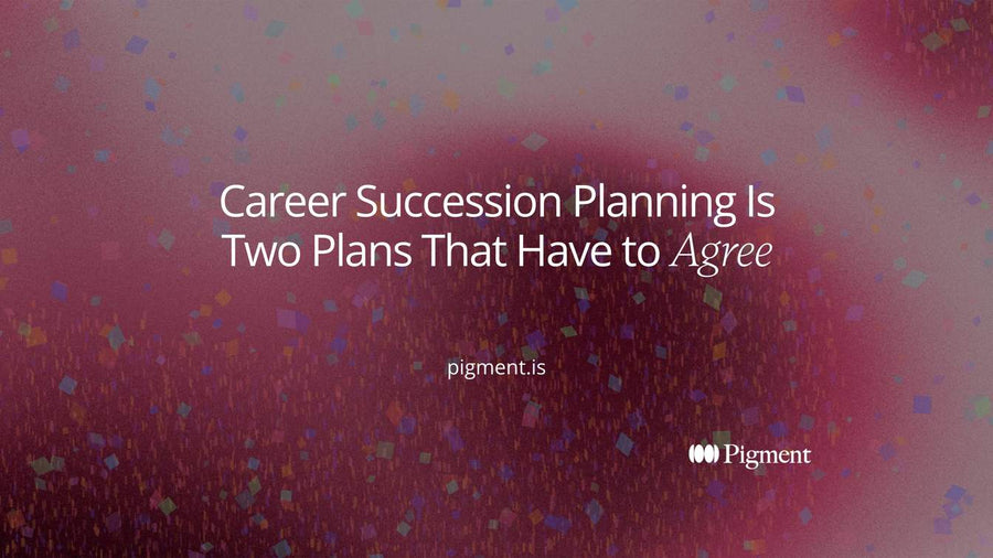 Abstract composition for career succession planning: two paths of rounded blocks, one peach and one lavender, rising from opposite sides and meeting at one shared block on cream.