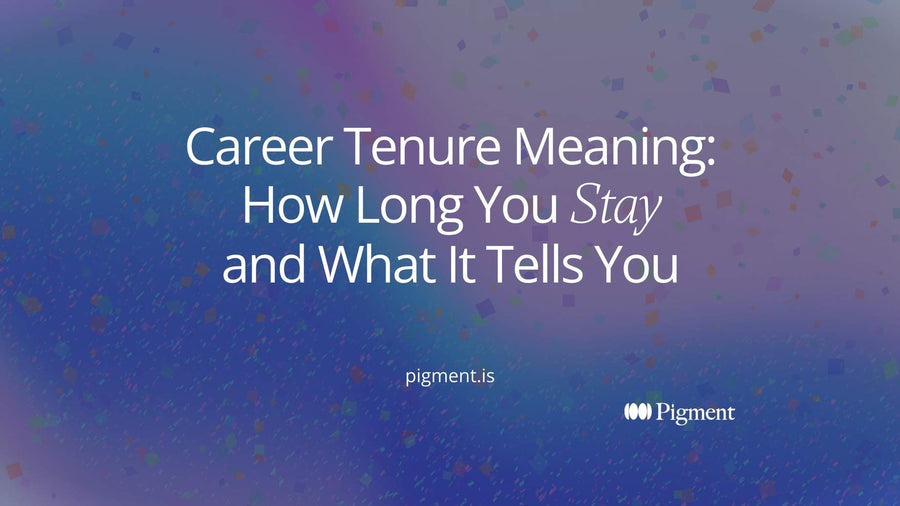 Abstract hero for career tenure meaning: a row of peach blocks of growing length on cream, one long mint bar marking a long stay with one employer.