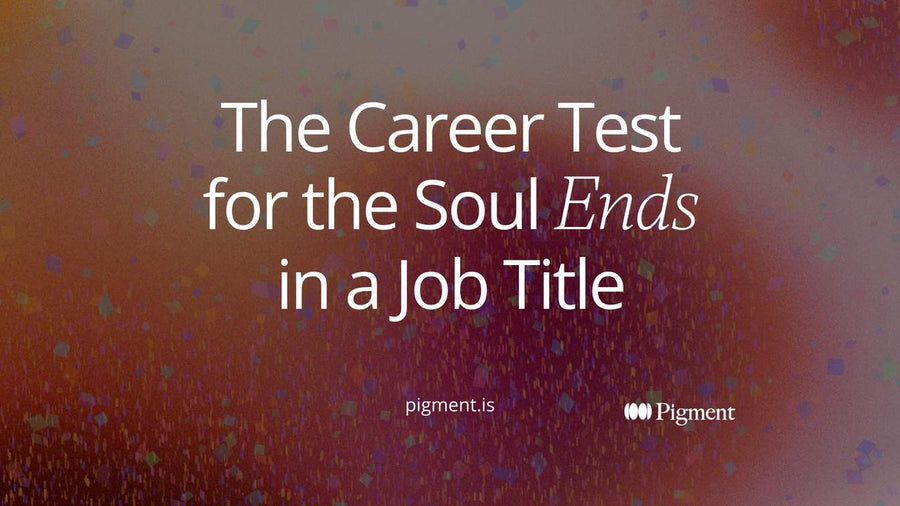 Abstract cover for a career test for the soul: loose pastel circles on the left gather and narrow into one solid rounded bar on the right, a feeling turning into a named job