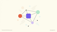 Abstract flat-vector constellation of violet, coral and mint nodes joined by thin charcoal lines on a warm cream background, evoking a small network being built and secured.