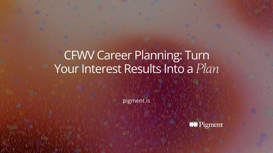 Abstract cover for a CFWV career planning guide: a loose scatter of small circles on warm cream narrowing into three peach circles set in a row.