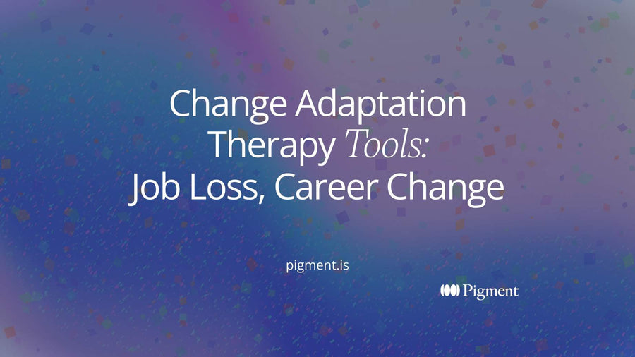 Abstract composition of scattered small circles settling into a calm ordered path, standing for change adaptation therapy tools that steady you after job loss and lead to a career change.