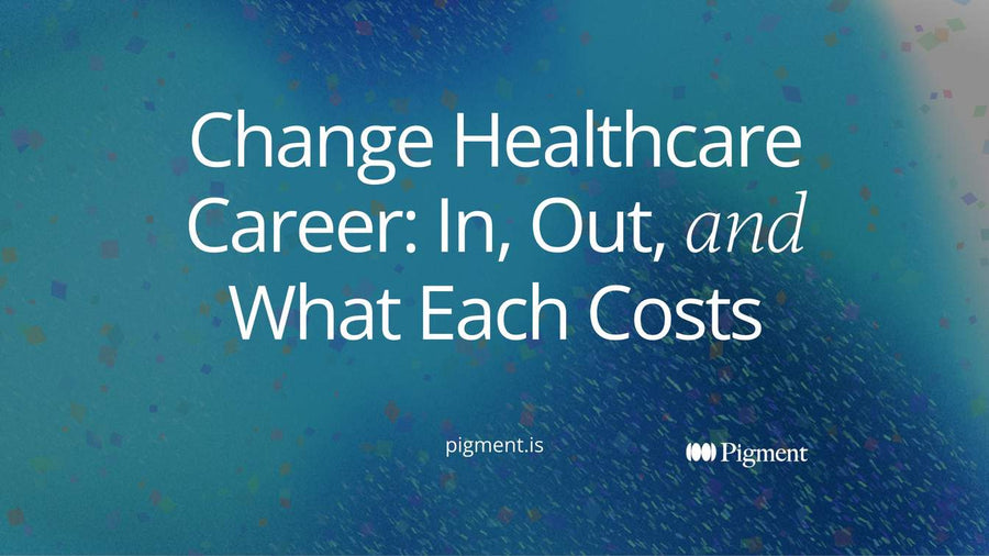 Abstract geometric hero: one charcoal stem on warm cream branching into three arcs in peach, lavender and mint, standing for the three moves hidden behind a change healthcare career search