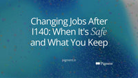 Abstract cover for changing jobs after I140: two soft circular arcs meeting on a cream background in peach, lavender and mint.