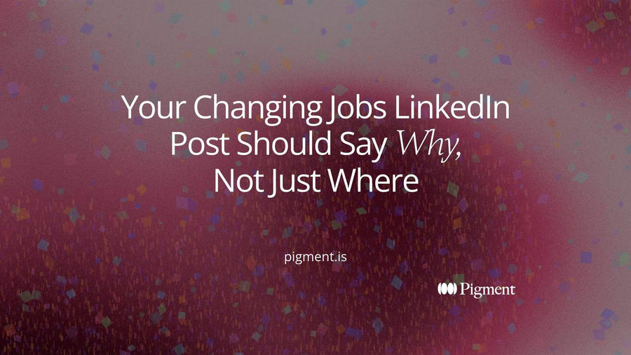 Abstract cover for a guide to writing a changing jobs LinkedIn post: three soft geometric forms in peach, lavender and mint stepping from left to right across cream.