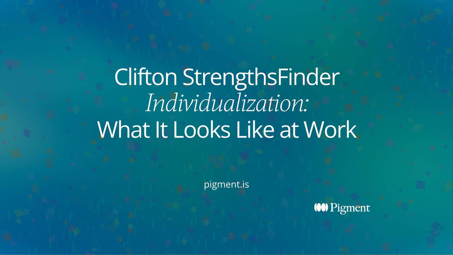 Abstract cover for Clifton StrengthsFinder Individualization: a row of distinct geometric shapes in peach, lavender and mint, each one different, on a cream background.