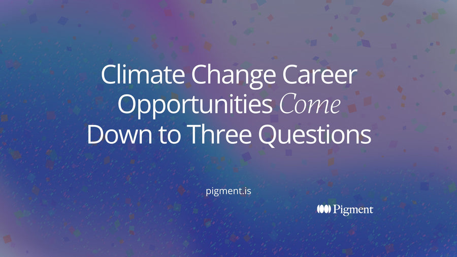 Abstract geometric composition of seven soft coloured fields linked by a single thin line, representing climate change career opportunities spread across industries.