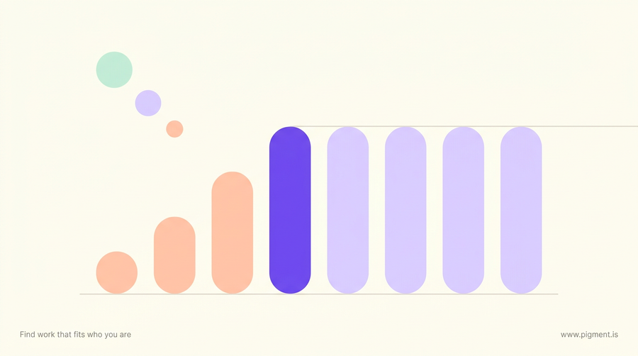 Abstract composition of rising then flattening pill forms in peach, lavender and mint on cream, standing for how coaching for aptitude test scores lifts quickly and then levels off