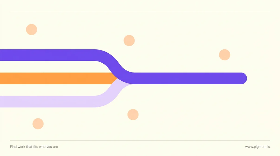 Abstract flat-vector composition of three separate coloured strands on the left drawing together into one continuous line on the right, standing for the scattered Craven CC career assessment route assembled into one path