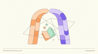 Warm abstract geometric illustration of an open doorway shape built from rounded arches, with small book and plus-sign motifs, representing the reading and math foundation behind the CTE basic skills assessment.