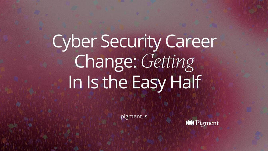 Abstract flat-vector composition of five vertical rounded columns of different heights on a warm cream field, sharing one baseline, representing the five distinct career lanes inside a cyber security career change.