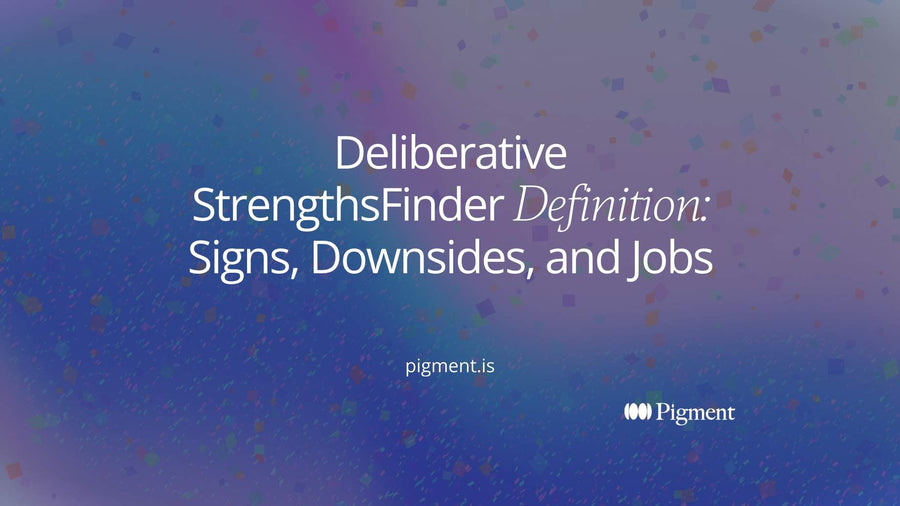 Abstract cover for the Deliberative StrengthsFinder definition: a row of soft geometric shapes with one held back behind a thin line, in peach, lavender and mint on cream.