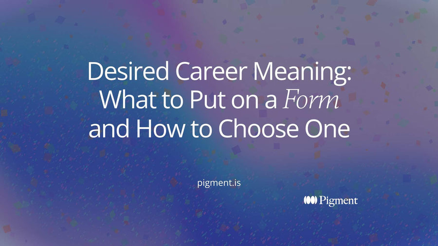 Abstract cover for a guide to desired career meaning: a small form box on the left linked by a thin line to a larger cluster of soft circles on the right