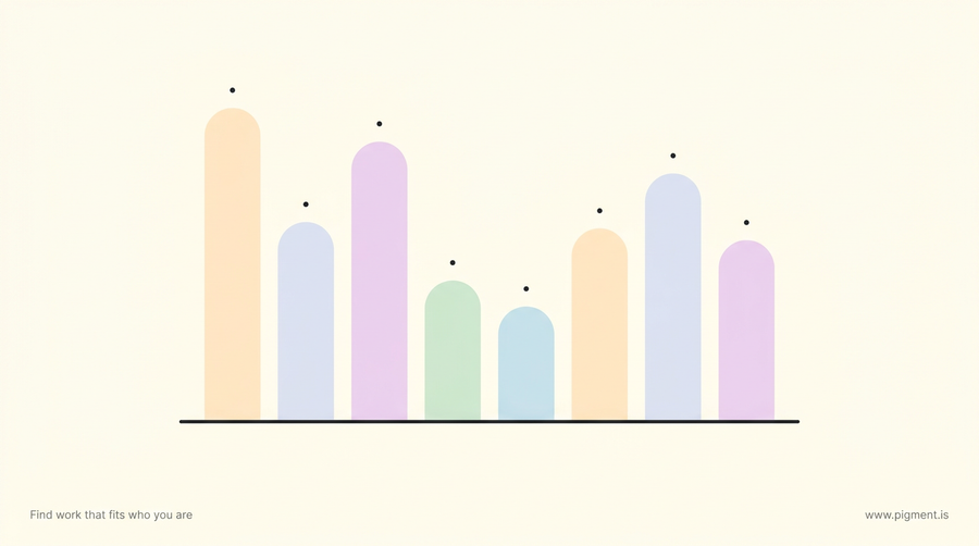 An abstract row of eight rounded bars at uneven heights on cream, a peaks-and-valleys silhouette evoking a differential aptitude profile of separate, distinct abilities.