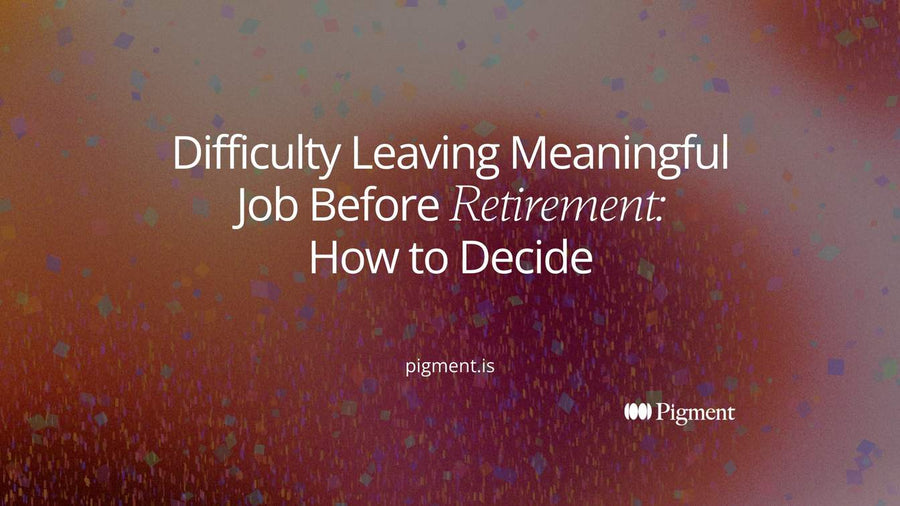 Abstract cover for a guide to difficulty leaving a meaningful job before retirement: one wide peach band narrowing into smaller lavender, mint and lilac paths on cream