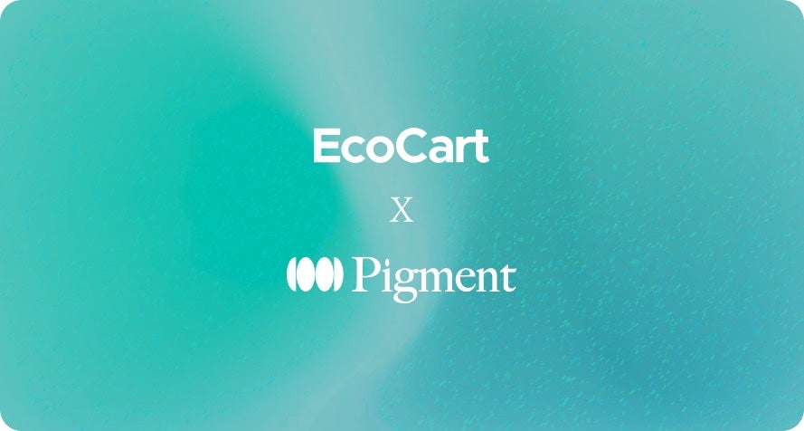 EcoCart and Pigment partnership card on a soft teal gradient background