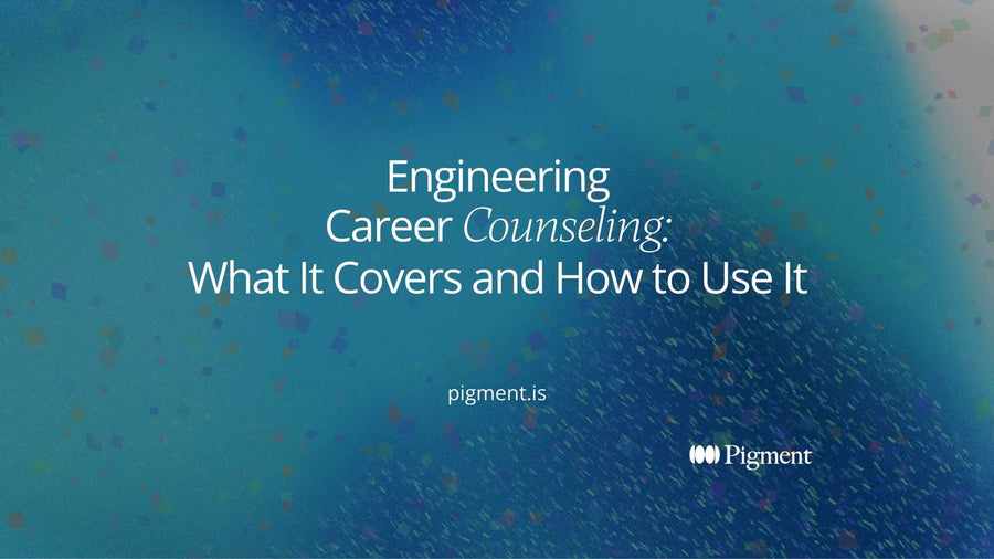 Abstract cover for engineering career counseling: one path splitting into five short branches of different colors, standing for the engineering specializations a student or engineer can choose between