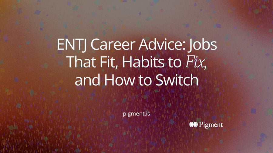 Abstract cover for ENTJ career advice: a scatter of small shapes on the left lining up behind one bold shape that leads a straight path to the right