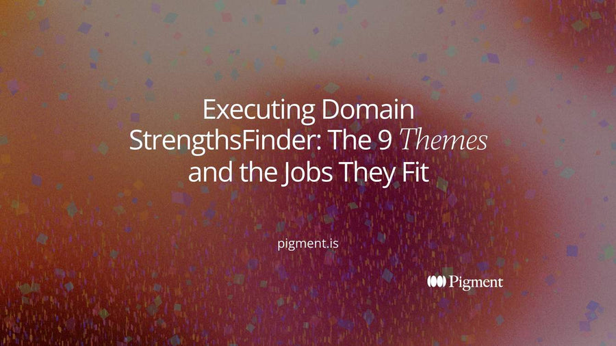 Title card for Executing Domain StrengthsFinder: the nine themes that get work done and the jobs they fit, on a warm cream background