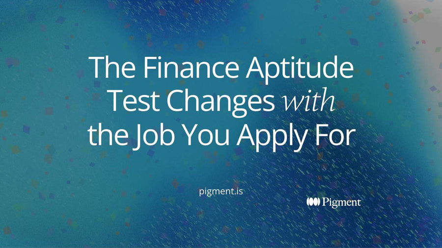 Abstract composition for a finance aptitude test guide: five rows of small violet, orange and blue shapes on warm cream, each row a different density, standing for the different tests each finance job uses.
