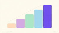 Abstract warm-toned staircase of five rounded blocks rising left to right in peach, lavender, mint, sky blue and violet on cream, suggesting career fit climbing in even steps.