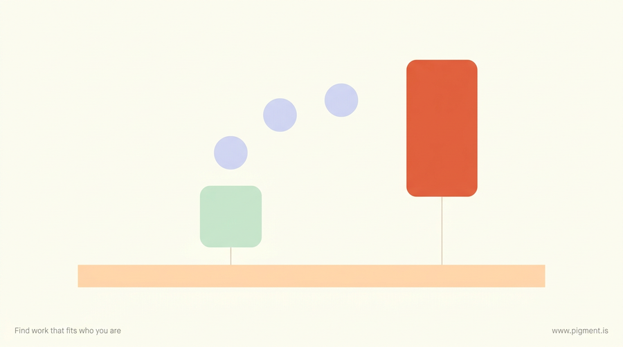 Abstract geometric hero for a free cashier aptitude test guide: a peach counter bar, a mint cash-drawer square, coins rising in a lavender arc, and an upright coral receipt, on warm cream.