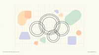 Abstract warm illustration of thin interlocking gear-like circles over a faint line grid, with soft peach, lavender, and mint shapes on a cream background.