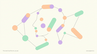 Abstract warm-toned constellation of soft peach, lavender, and mint shapes linked by thin lines on cream, evoking personality traits forming one profile.