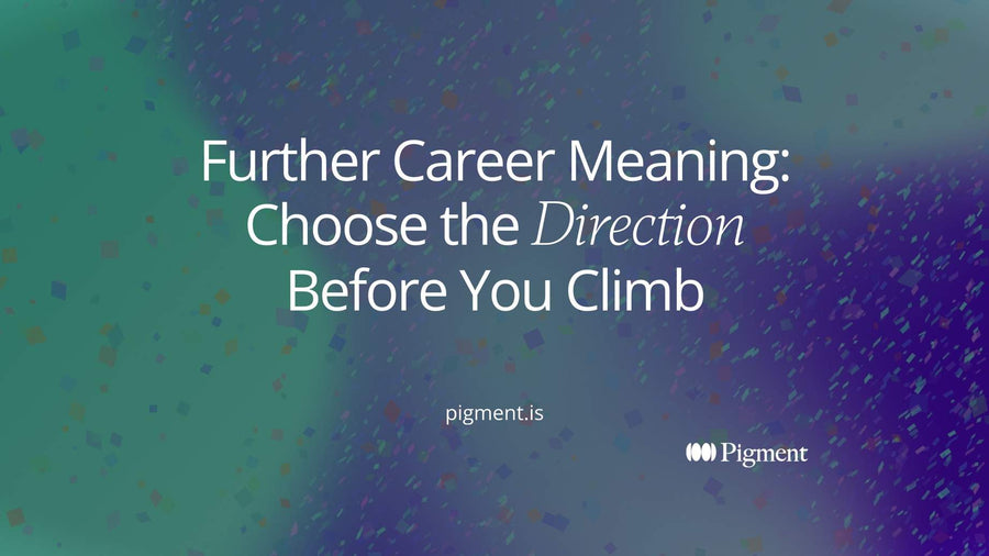 Abstract cover for a guide to the further career meaning: a row of peach, lavender and mint blocks bending toward one violet marker on cream.