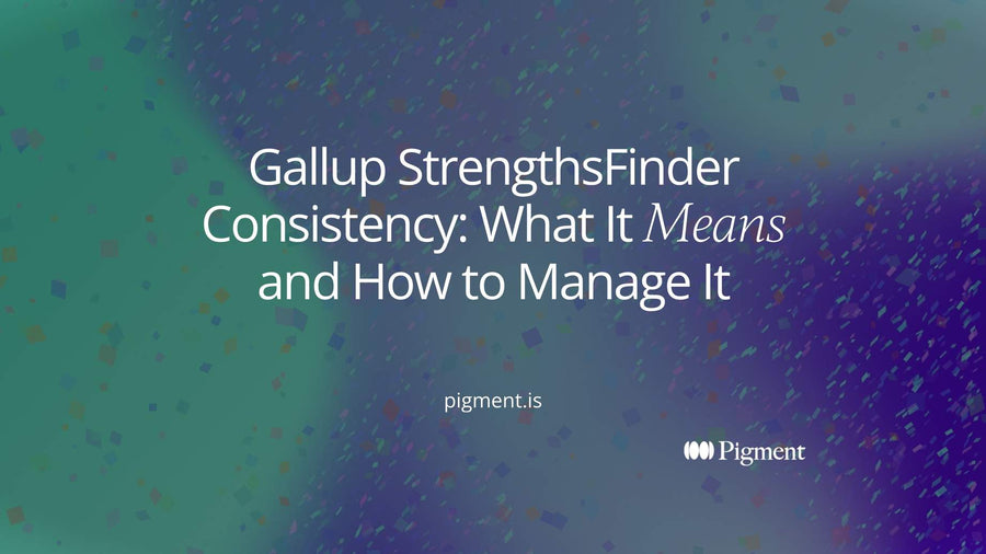Abstract cover for a guide to the Gallup StrengthsFinder Consistency theme: a row of equal circles in peach, lavender and mint resting on one level line.