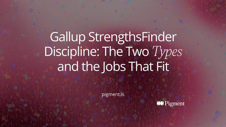Title card for Gallup StrengthsFinder Discipline: the two types of the theme and the jobs that fit, on a warm cream background